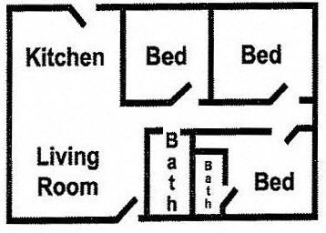 3 Bed Floor Plan at Paradise Village Apartments, Phoenix, AZ